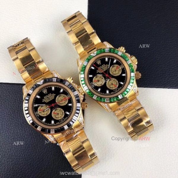 New Style Replica Rolex Daytona Rainbow Watch All Gold Diamond Bezel 3