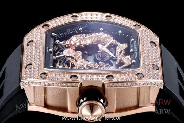 KV Factory Crazy Richard Mille RM051 Tiger Dragon rose gold with diamonds Skeleton Replica Watches 3