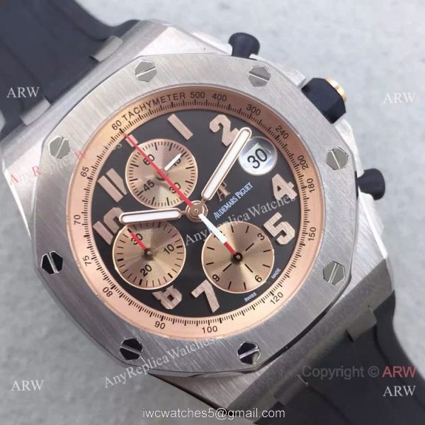 Swiss 3126 Audemars Piguet Replica Watch SS Rose Gold Inner Rubber Strap 3