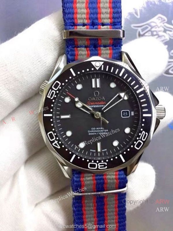 High Quality Omega James Bond Replica Watch SS Blue Dial Nato Strap 3
