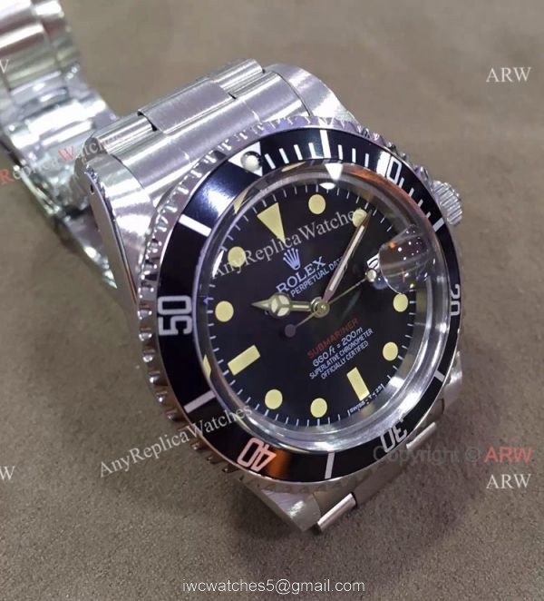 New Single Red Rolex Vintage Submariner Replica Watch Black Dial Thick Plexiglass Crystal 3