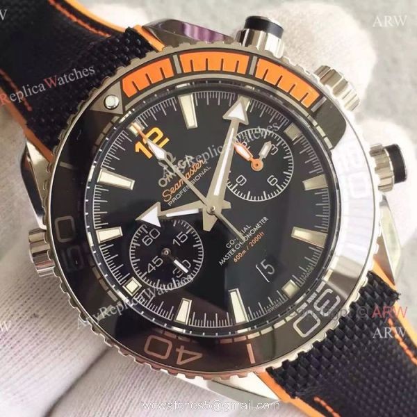 (OM)Swiss Replica Omega Seamaster 600m Master SS Black Chronograph Face 3