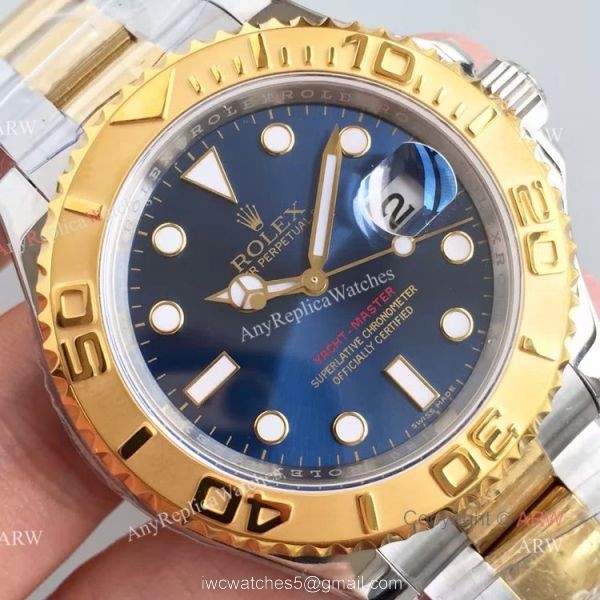 Swiss Copy Rolex Yacht-master 2836 Watch 2-Tone Blue Face 3