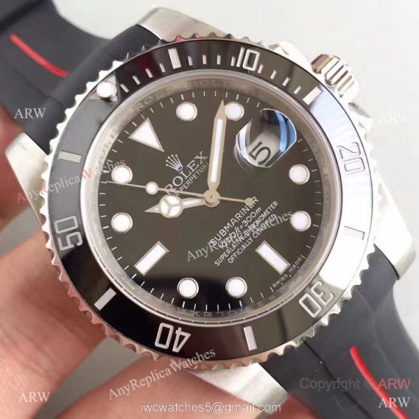 Stainless Steel Black Dial Submariner Rolex Rubber Strap Watch New Upgraded 3