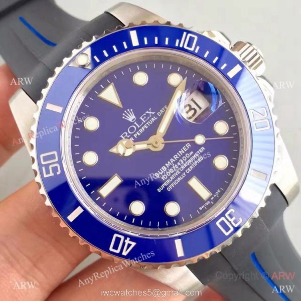 New Upgraded Copy Submariner Blue Dial Rubber B Bracelet / Rolex Rubber Strap Watch 3