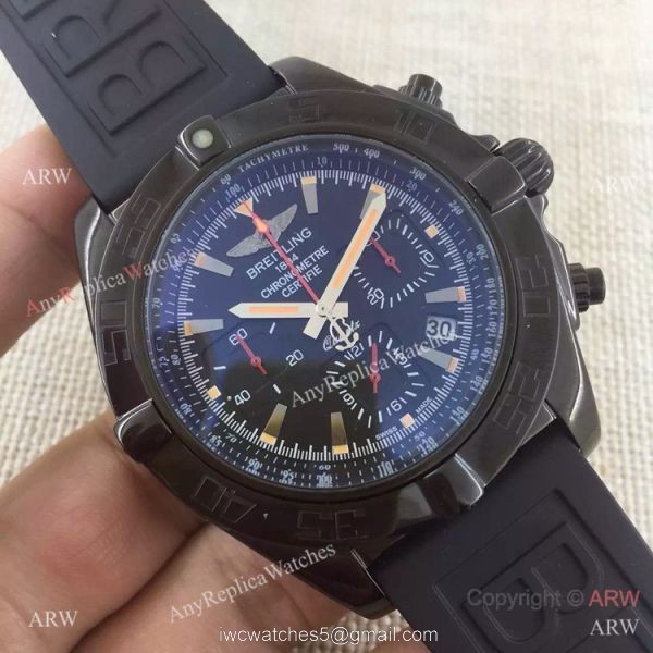 Copy Breitling Chronomat B01 Black Case RUBBER Strap Men Watch 3