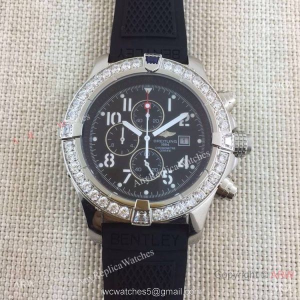Replica Breitling Watches With Diamond Bezel Black Rubber Super Avenger Watch 3