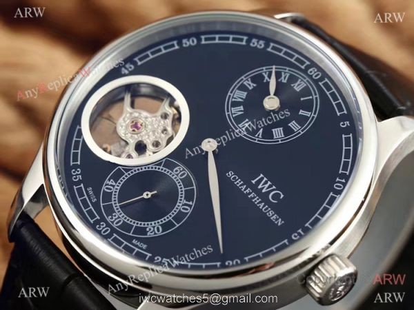 High Quality Replica IWC Tourbillon Portuguese SS Black Leather Watch 3