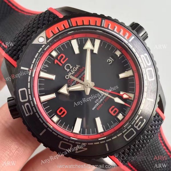 Swiss Replica Omega Seamaster Planet Ocean Deep Black GMT Ceramic Red Watch 3