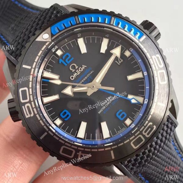 Swiss Replica Omega Seamaster Planet Ocean Deep Black GMT Ceramic Blue Watch 3
