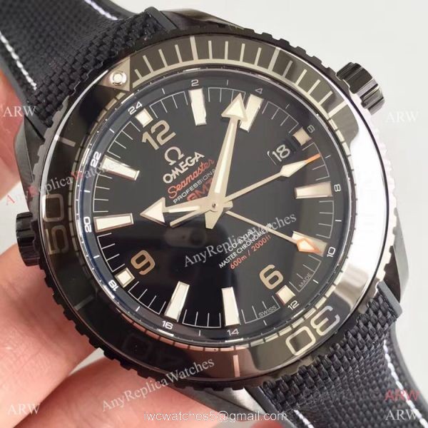 Swiss Replica Omega Seamaster Planet Ocean Deep Black GMT Ceramic Watch 3