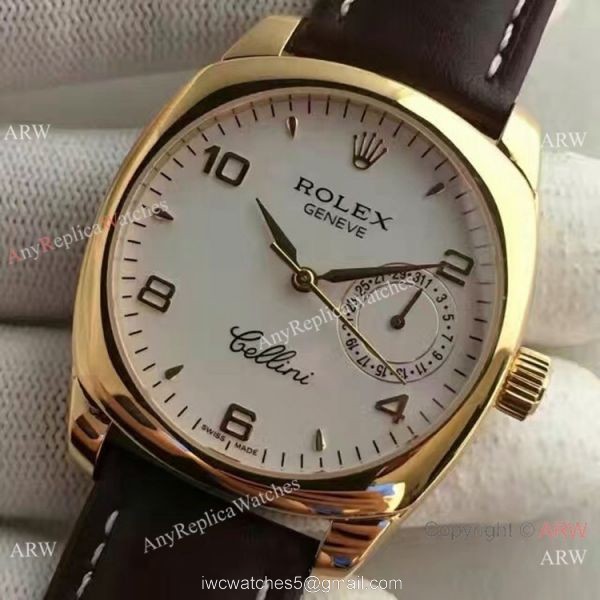 Swiss Rolex Cellini Danaos Gold Case White Dial Replica Watch 3
