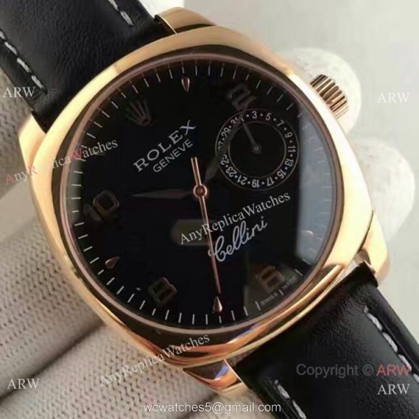 Swiss Replica Rolex Cellini Danaos Watch Rose Gold Black Face Automatic Movement 3