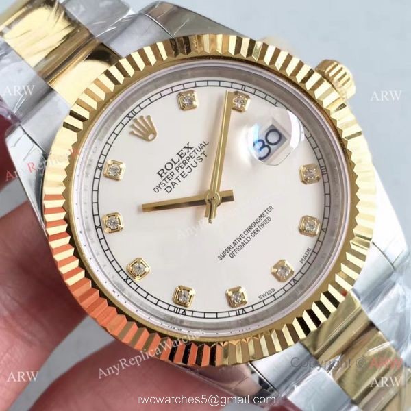 AAA Grade Rolex Datejust II 2-Tone White Diamond Replica Watches 3