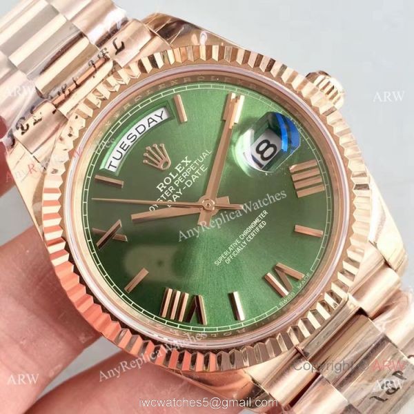 Replica Rolex 228239 Day-Date II 40mm Watch Olive Green Dial Rose Gold 3