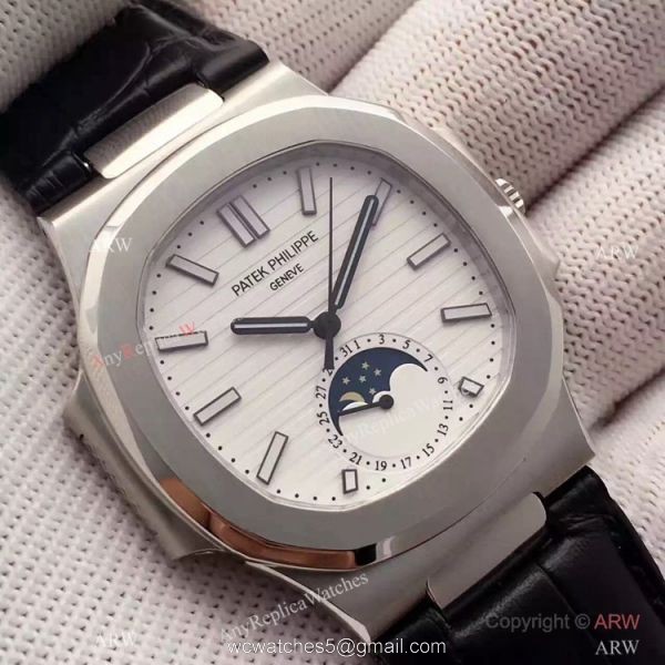 Swiss Grade 1 Patek Philippe Moonphase Replica Watch Nautilus Black Dial 40mm 3