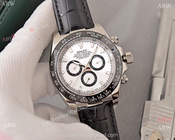 Best Quality Copy Rolex Daytona Watch White Dial Black Leather Strap 3