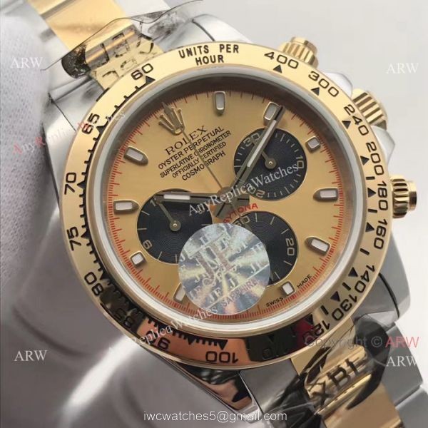 JF Swiss Grade 7750 Rolex Daytona 2-Tone Watch Gold Face Black Subdials 3