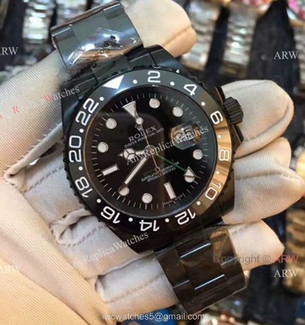 All Black Rolex Replica GMT-MASTER II Watch / Red Black Ceramic Bezel 3