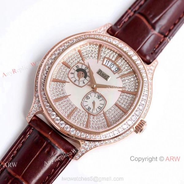 Swiss Copy Piaget Emperador Coussin Dual Time Zone Watch Rose Gold Diamond 3