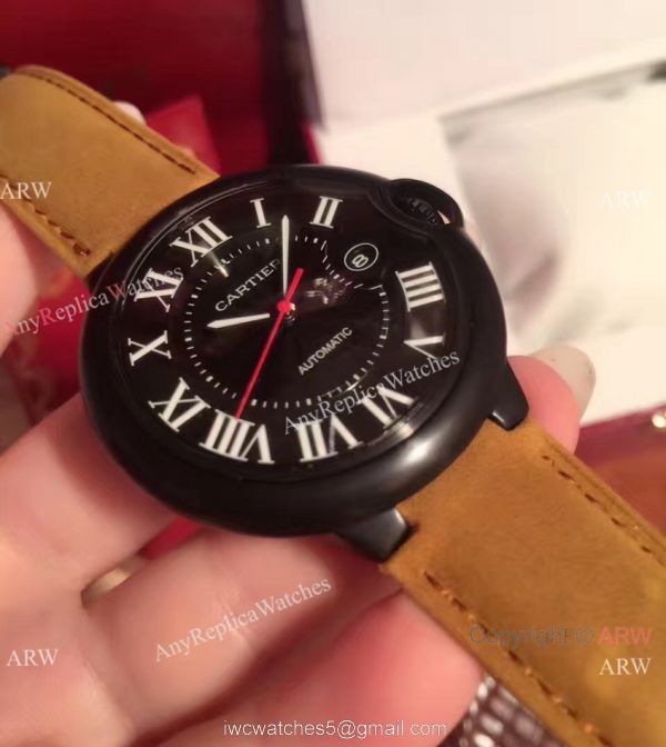 Buy Replica Cartier Ballon Bleu Automatic Watch Brown Leather ADLC coating Case 3