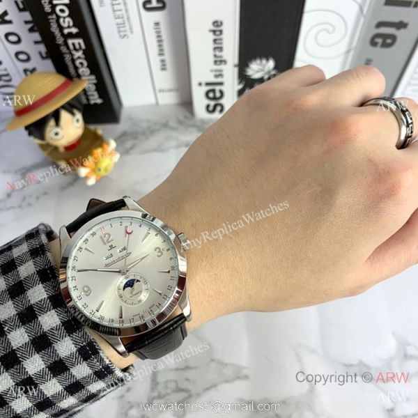 Copy Jaeger-LeCoultre Master Calendar Watch Silver Face Black Leather strap 3