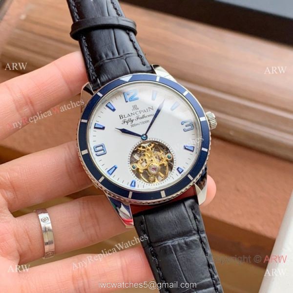 Copy Blancpain Fifty Fathoms Tourbillon Watch Rose Gold Blue bezel 3
