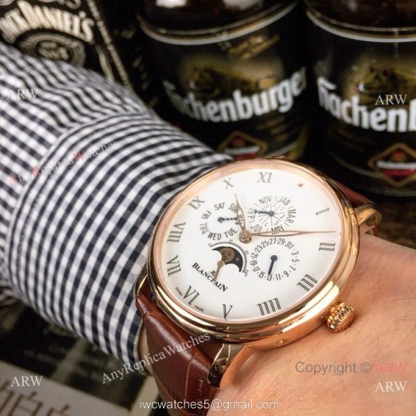 Fake Blancpain Moonphase Perpetual Calendar Rose Gold Watch 40mm 3
