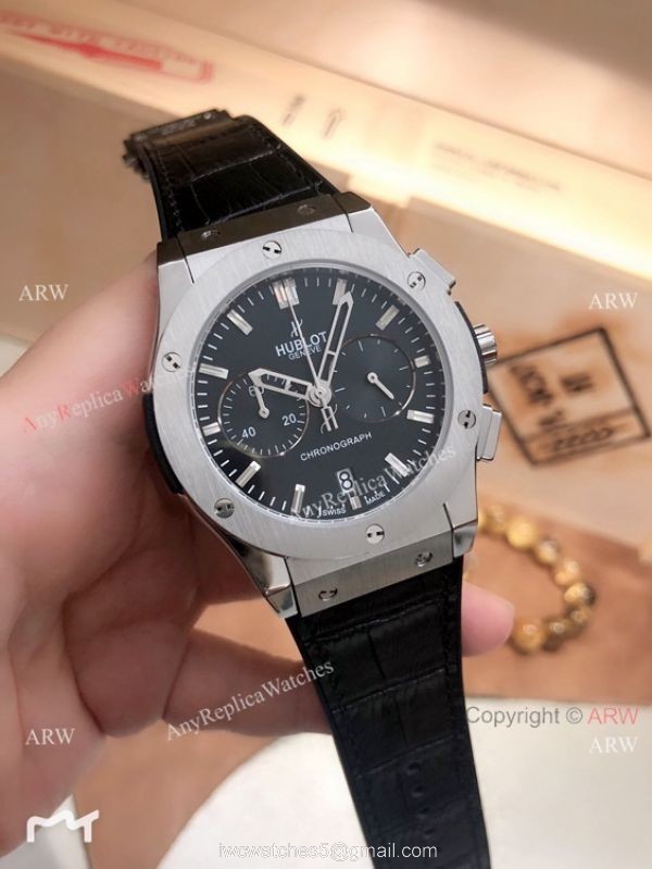 New Replica Hublot Classic Fusion Chrono Watches Black Bezel Black Rubber Band 3