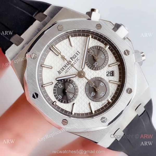 BF Replica Audemars Piguet Royal Oak Chronograph Watch White Face Rubber Strap 3