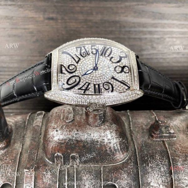 New Copy Franck Muller Geneve Crazy Hour Silver Iced Out Diamond Watch 3