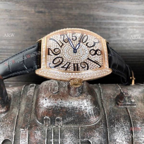 New Copy Franck Muller Crazy Hour Rose Gold Iced Out Watch 3