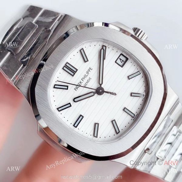 (GR) Swiss Replica Patek Philippe Nautilus Stainless Steel White Face Watch 40mm 3