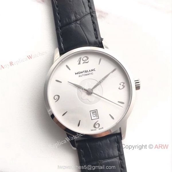 Montblanc Meisterstuck Watch Stainless Steel White Face Black Leather Strap 3