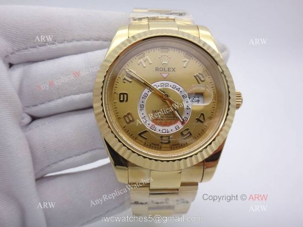 Rolex Sky Dweller Replica Wristwatch Yellow Gold Arabic Markers 40mm 3