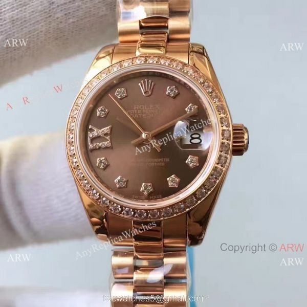Rolex Lady Datejust 26mm Copy Watch Rose Gold Brown Dial 3