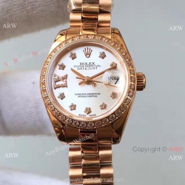 Rose Gold Rolex Datejust Rolex Replica Presidential Diamond Watch 3