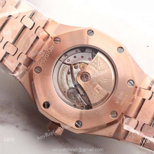 JF Factory Newest Replica Audemars Piguet Frosted Rose Gold Black Dial Wrist Watch 3