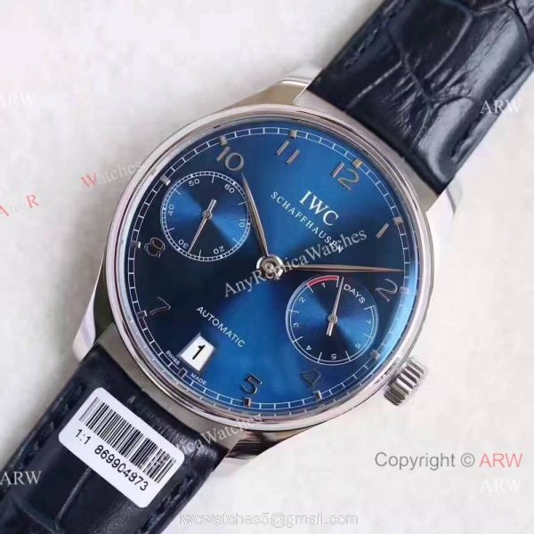 Replica IWC Portugieser 7 days power reserve Watch Blue Dial w/ folding Clasp 3