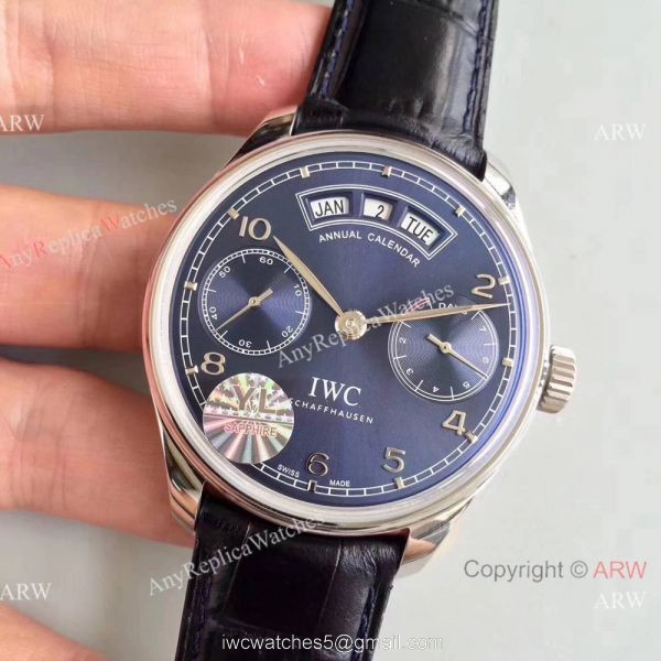 Swiss Replica IWC Portugieser Annual Calendar 7 Days Blue Face SS Watch 3