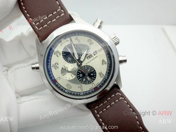 Copy Iwc Pilot Spitfire Chronograph White Dial Brown Leather Strap 3