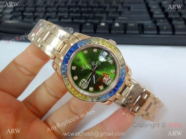 Low Price Rolex Masterpiece Rose Gold Green Face Watch 31mm Medium 3