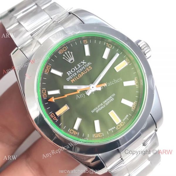 AR Factory Swiss Rolex Milgauss 904L Stainless Steel Watch Green Glass 40mm 3