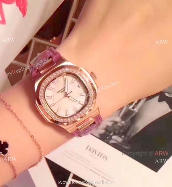 Best Quality Patek Philippe Nautilus Womens Rose Gold Diamond Watch 3