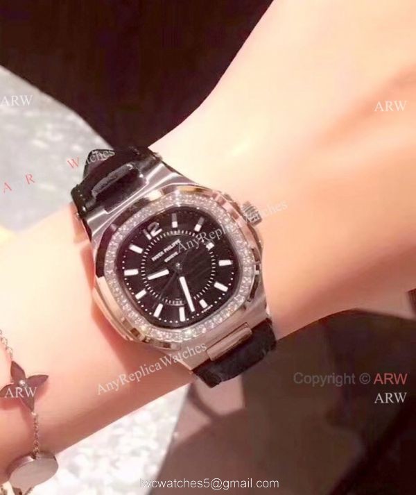 Copy Patek Philippe Nautilus Womens Watch Diamond Bezel Orange Watch 3