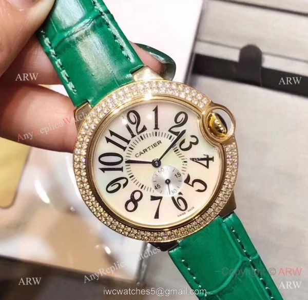 Cartier Ballon Bleu Gold Case Diamond Bezel Womens Fake Cartier Watch 3