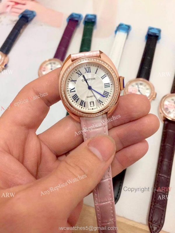 Fake Cle de Cartier Roman Dial Rose Gold Diamond watch Women Size 3