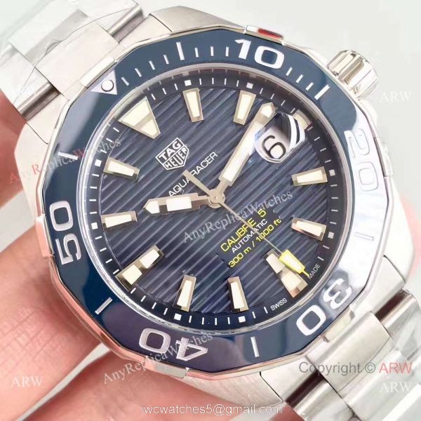 2018 Swiss Grade TAG HEUER Aquaracer Calibre 5 SS Blue Ceramic Watch 3