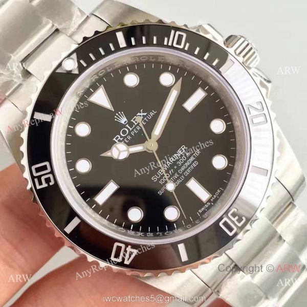 Swiss ETA3135 Rolex Submariner NO DATE Black Dial Watch Noob Factory Watches 3