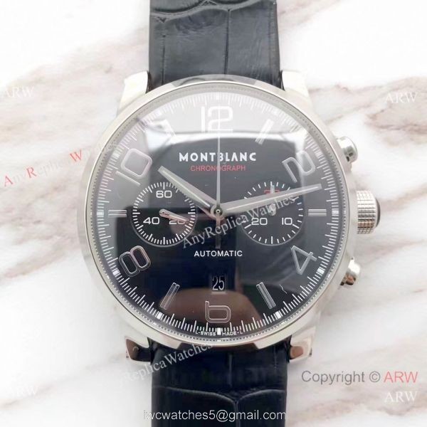 Mont Blanc Clone Timewalker SS Black Leather Strap Watch Swiss Grade 1 7750 Automatic 3